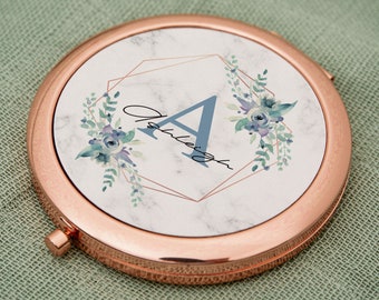 Personalised Mirror with Initial and Name | Compact Mirror | Rose Gold | For Her | Wedding | Bridesmaids | Gift | Hand Mirror