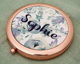 Personalised Mirror with Name | Compact Mirror | Rose Gold | For Her | Wedding | Bridesmaids | Gift | Hand Mirror