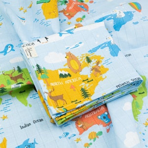 Super weiche Weltkarte Musselin Decke 75 x 70 cm | Unisex Musselin Quadrat aus 100% Bio-Baumwolle
