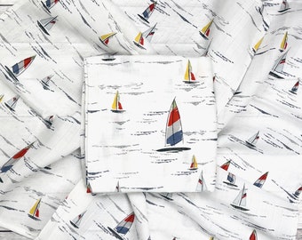 Super Soft Muslin Blanket 75cm x 75cm | 100% Organic Cotton Unisex Muslin Square | Sails Design