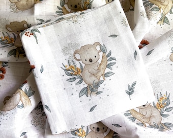 Koala Muslin Blanket 75x75 cm | 100% Organic Cotton Unisex Muslin Square | Soft Muslin Gift