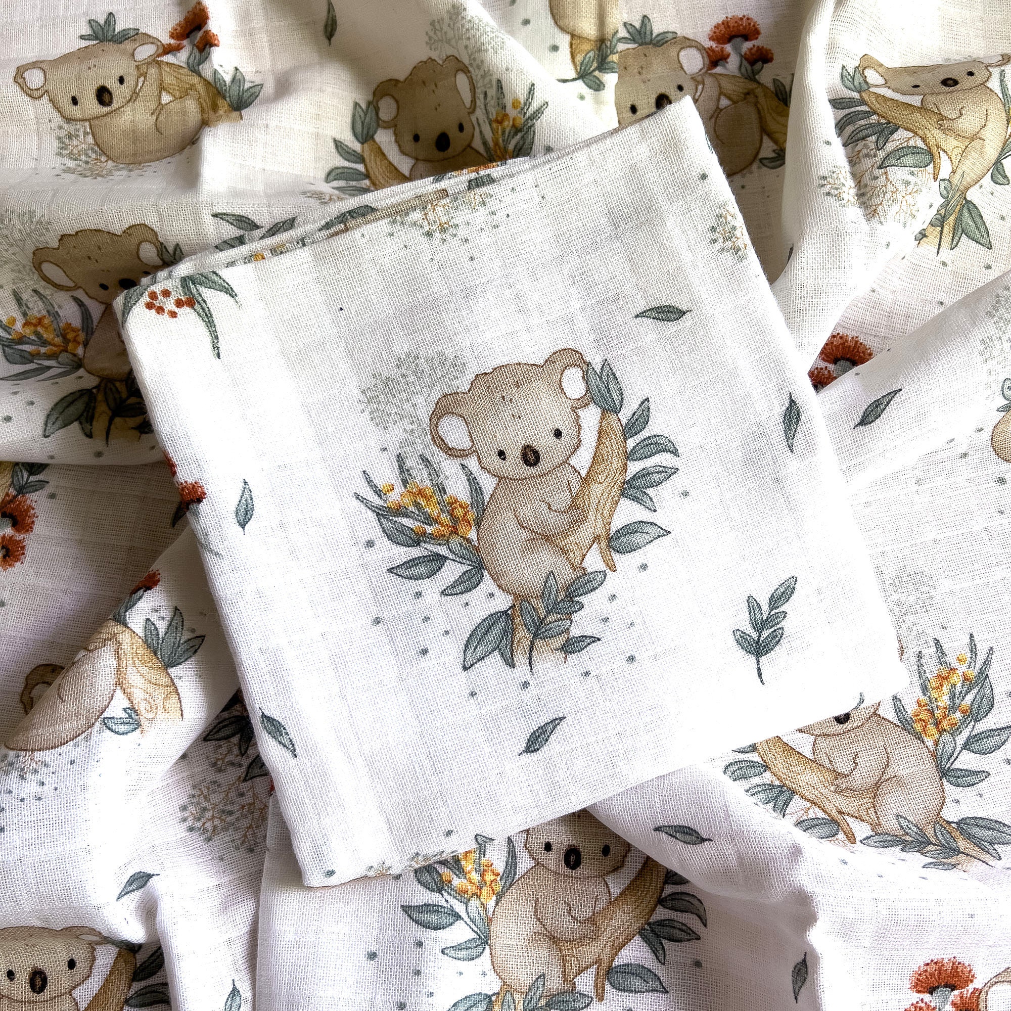 Koala Muslin Blanket 75x75 cm | 100% Organic Cotton Unisex Muslin Square | Soft Muslin Gift