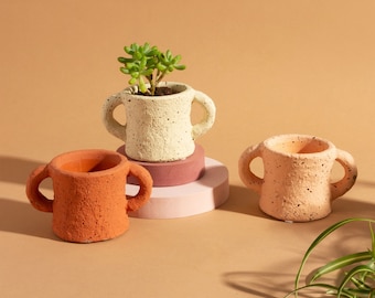 Mini Handle Cement Planter for Small Plants | Set of 3 | Planter for Succulents and Small Plants | Indoor Planter