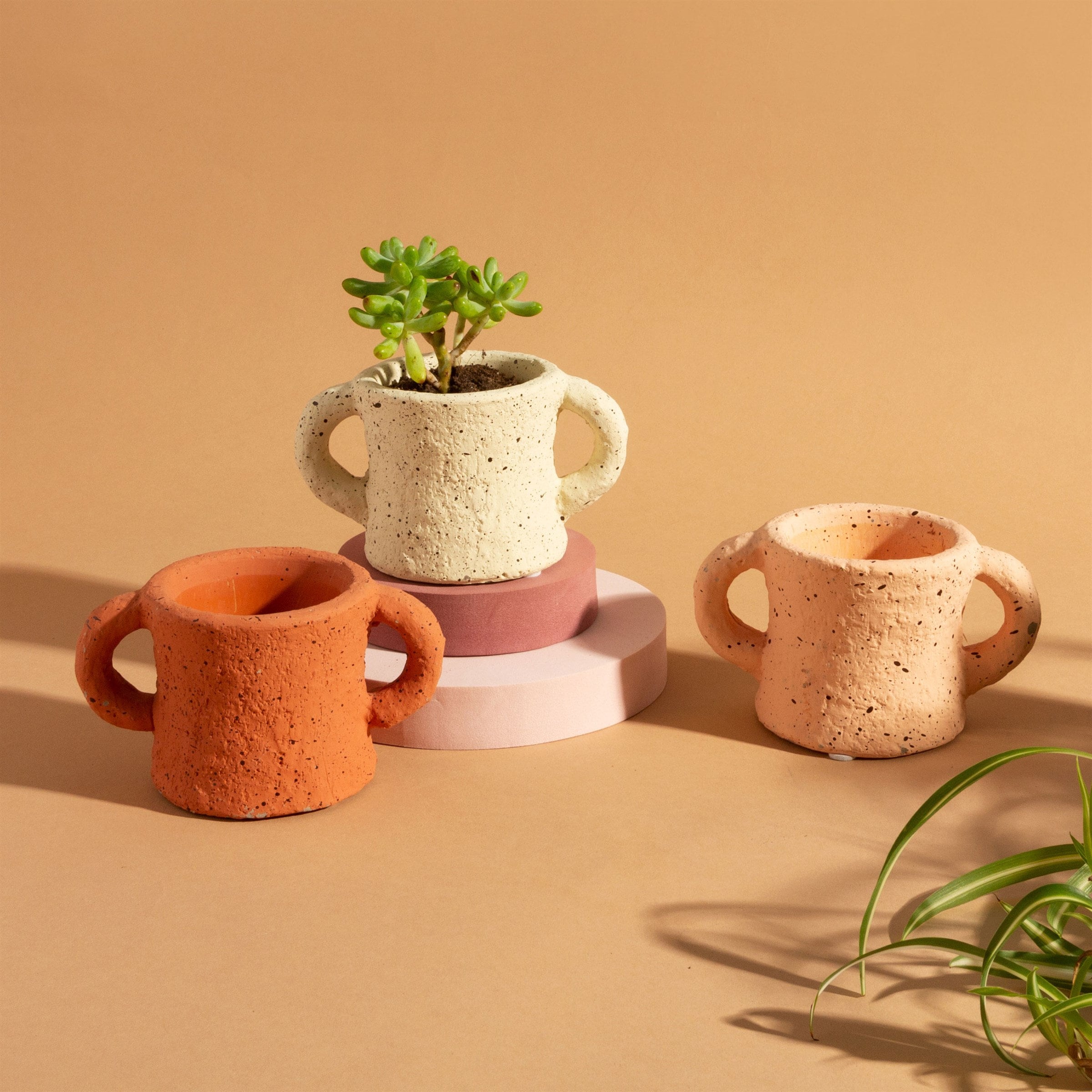小型植物用ミニハンドルセメントプランター | 3個セット | 多肉植物や 