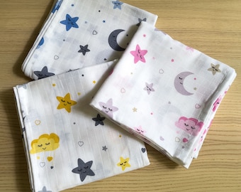 100% Organic Cotton Soft Muslin 85x85 cm | Night Sky | Gender Neutral Muslin Squares | Gift | Pick Your Color