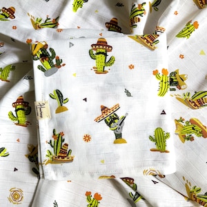 Mussola morbida biologica 85 x 85 cm / 100% cotone biologico, quadrato unisex in mussola / regalo / cactus