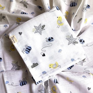 Mussola morbida biologica 85 x 85 cm / 100% cotone biologico, quadrato unisex in mussola / regalo