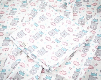 Bears and Clouds Muslin Blanket |  75x90 cm | 100% Organic Cotton Muslin Square