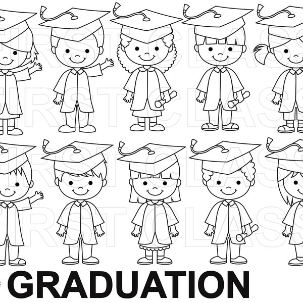 Clipart de graduación, Clip Art de graduación, Niños de graduación, niños y niñas que se gradúan, svg, png, sellos digitales, uso comercial pequeño