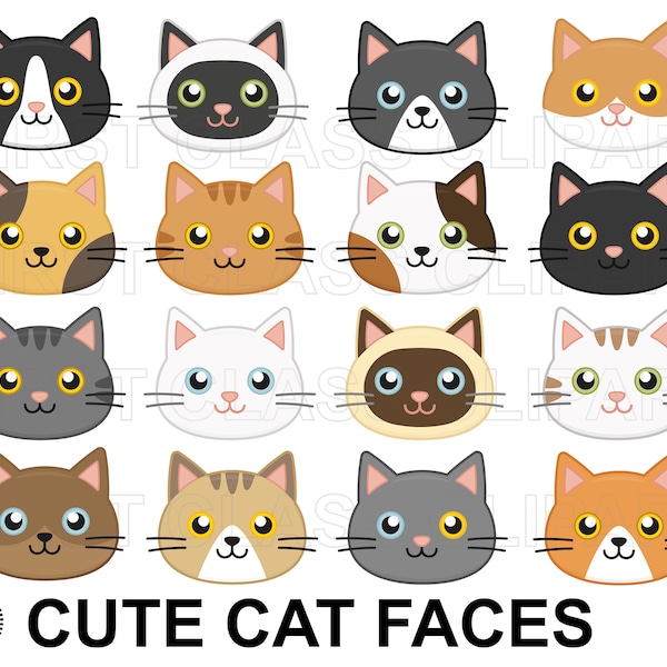 Cat faces clipart, Cat heads clipart, cat and kittens clipart, kitty clipart, black cat, small commercial use svg and png