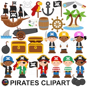 Piraat illustraties, piraten clipart, piratenschip SVG, piraat png, klein commercieel gebruik, Treasure Island, INSTANT DOWNLOAD