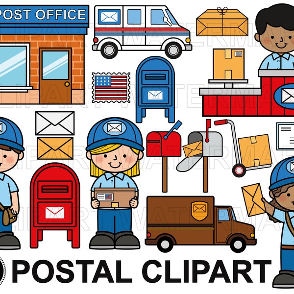 Postal Clipart, Post officer clip art, postman clipart, post woman, postal van, high resolution png, svg