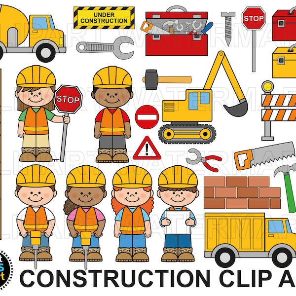 Construction Clipart, Builder, Hammer, Screwdriver, lorry, truck, bulldozer, wood, wrench, clipart, svg, png and commercial use