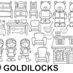 Ricitos de oro y los tres osos clipart, clipart osos, clipart ricitos de oro, pequeño uso comercial, svg y png, sello digital