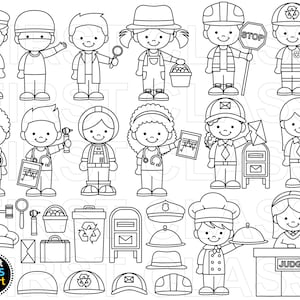 Community Helpers Clipart, Banen, professionals clip art, beroepen en werknemers clipart, svg, png, digitale stempel zwart-wit