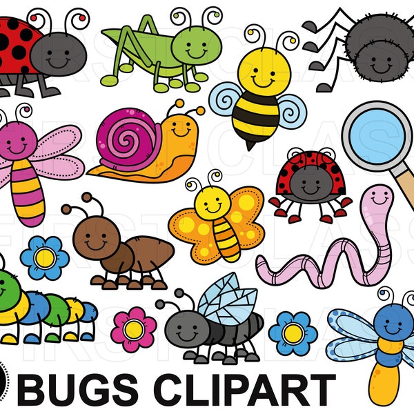 Cute Bugs Clipart, insects, spider, dragonfly, ant, fly, worm, bees, ladybug, caterpillar, butterfly, commercial use svg and png