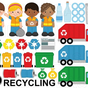 Recycling Clipart, Garbage Clipart, garbage truck, recycling truck, recycling worker, recycling bin, small commercial use, svg and png