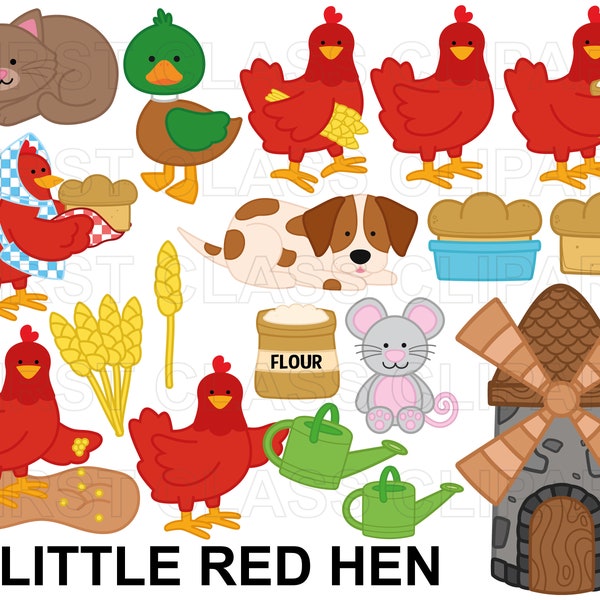 Little Red Hen Clipart, Hen, Chicken clipart, farm animal clipart, fairy tale, nursery rhyme, small commercial use svg and png