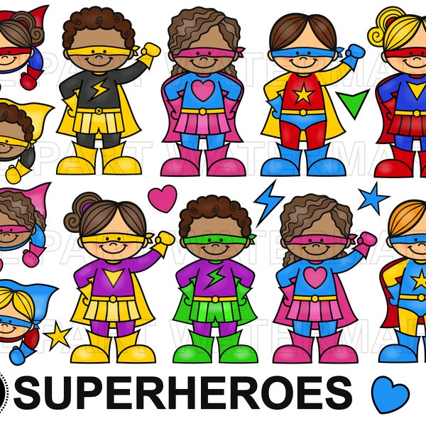 Superheroes clipart, super hero clip art, super kids clipart, high resolution png and svg, commercial use