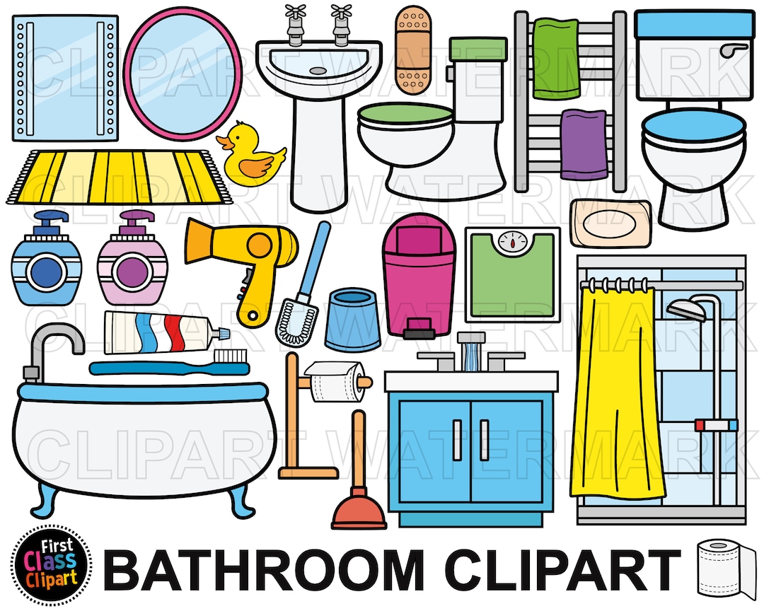 Bathroom Clipart, Bath Room Clip Art, Shower, Bath, Sink, Mirror ...