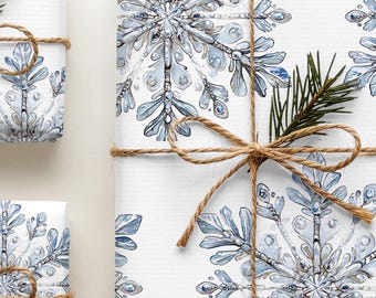 Watercolor Snowflake Wrapping Paper, Luxe Crystal Christmas Gift Wrap
