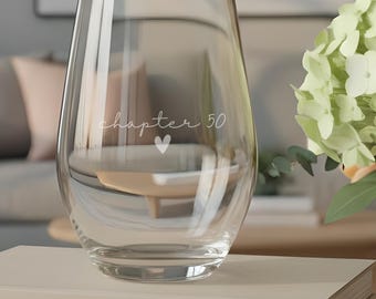 Chapter 50 Engraved Stemless Wine Glass, Fiftieth Birthday Gift for Wine and Book Lover, 50th Milestone Birthday Gift for Her
