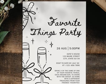 Plantilla de invitación editable de Canva, invitación a fiesta de cosas favoritas