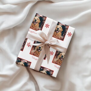 Anpassat omslagspapper för husdjursfoton, personligt hundfoto och namn julklappsinslagning bild 11