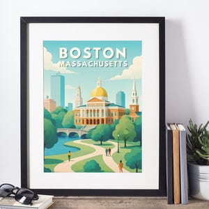 Boston Massachusetts Poster, State House, Parks, College Town, Hometown Pride, Vintage Wall Art, Cityscape Print, Artist-Designed Gift