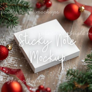 Mockup di post-it natalizi bianchi, espositore per post-it per le festività, strumento per venditori Etsy per mockup di prodotti Printify, foto stock di blocchetti per appunti