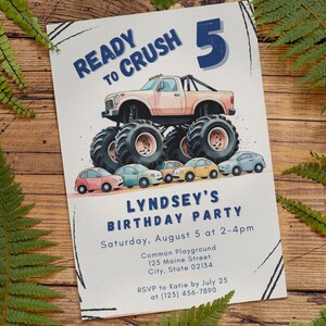 Editable Monster Truck Birthday Invitation, Ready to Crush Party Invite, Digital Kids Birthday Template, Age Editable, Instant Download