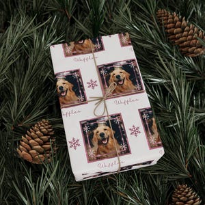 Anpassat omslagspapper för husdjursfoton, personligt hundfoto och namn julklappsinslagning bild 5