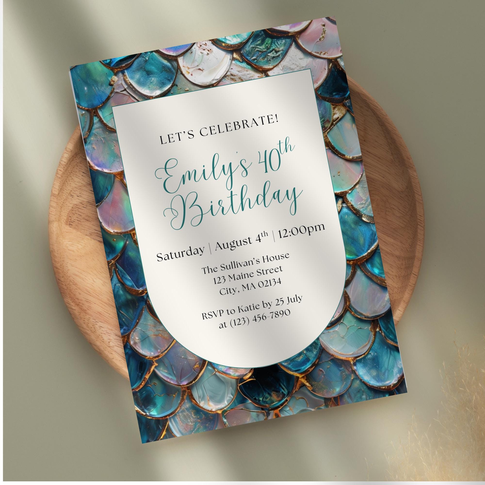 Editable Canva Invitation Template, Iridescent Mermaid Scale Birthday ...