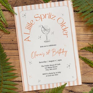 Editable A Little Spritz Older Birthday Invitation | Editable Canva Template | Aperol Spritz Theme | Citrus Party | Minimal Line Art Invite