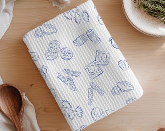 Torchon en microfibre bleu forme pâtes italiennes, décoration de cuisine et cadeau gourmand
