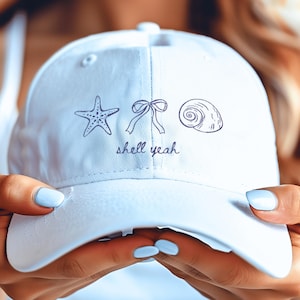 Geborduurde Shell Yeah Hat, Shell Pun Summer Beach Cap, Seashell Hat, Mermaidcore Coastal Embroidery Baseball Cap Cadeau voor haar