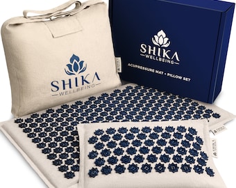 Shika Wellbeing Acupressure Mat and Pillow Set-Premium Eco-Luxe Deep Relaxation Acupuncture Mat Stress Tension Relief Storage Bag / Gift Box