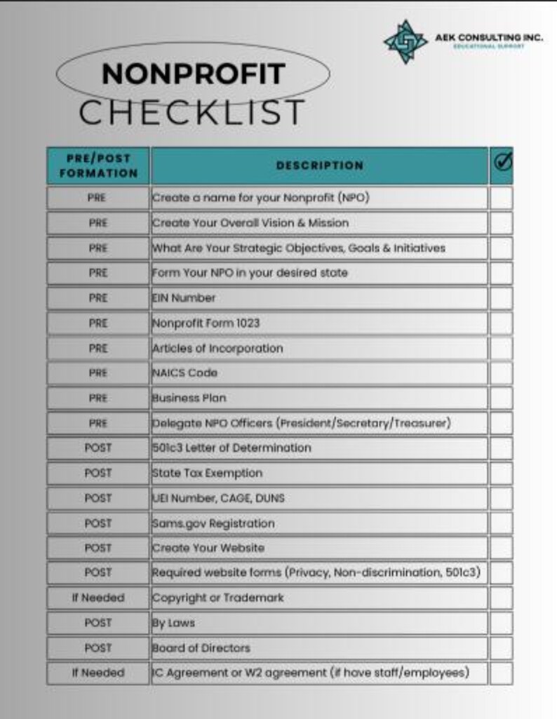 Nonprofit Templates, FREE Checklist & Step by Step Guide - Etsy
