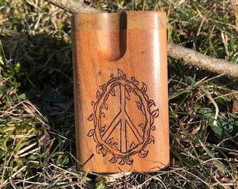 Peace Sign Lasered on 3&quot; length Teak Swivel Top Dugout