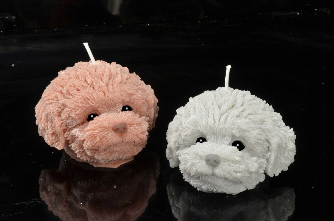 Cozy dog head candle set of 2 pieces 1x brown and 1x grey Etsy