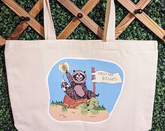 Cartoon bag, Bitches bag, Cute Raccoon Tote, Turtle Tote, Canvas Bag, Grocery Bag, Tote Bag