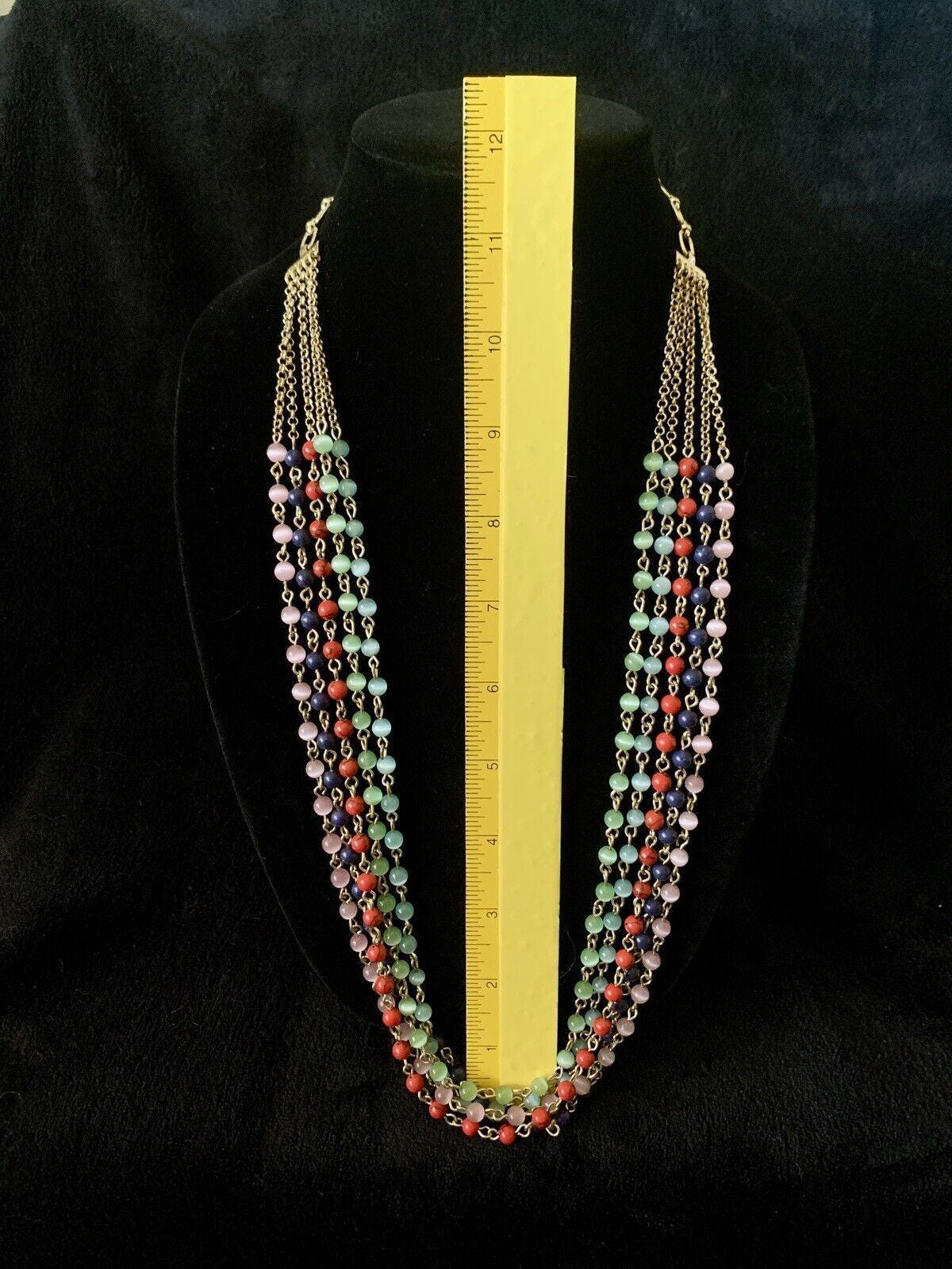Talbots Neckless Talbots Signed Multi Strand Necklace With Cats Eye Beads Pink Green Red ...