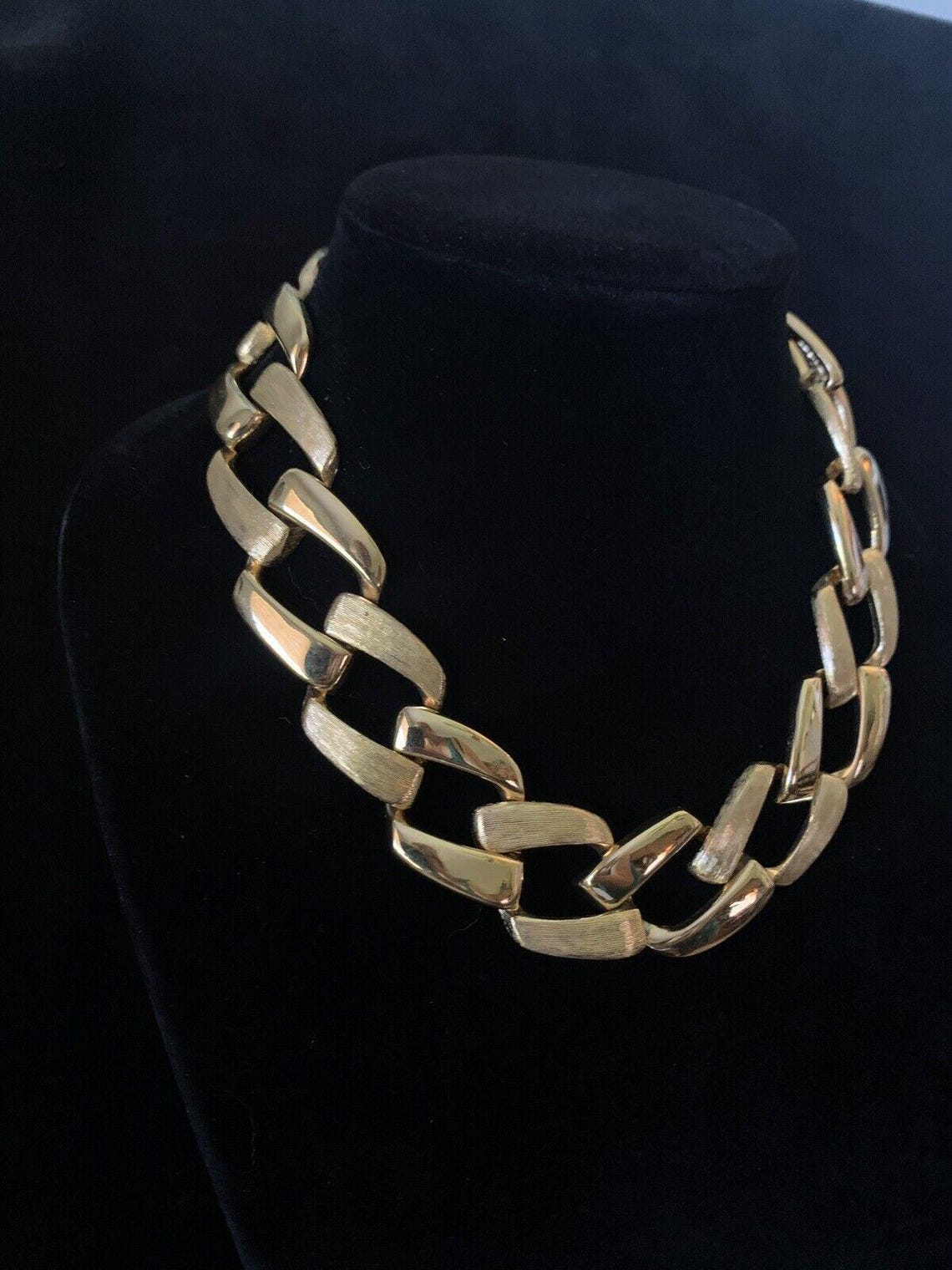 Napier Signed Chunky Brushed Gold Tone Textured & Smooth Chain Link ...