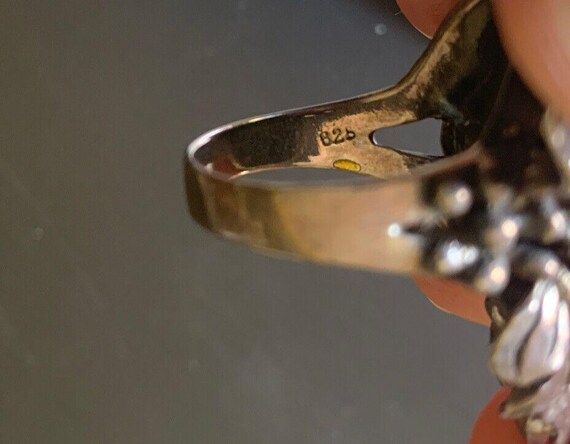 LARGE Malachite Silver Ring Framed with Leaves Si… - image 8