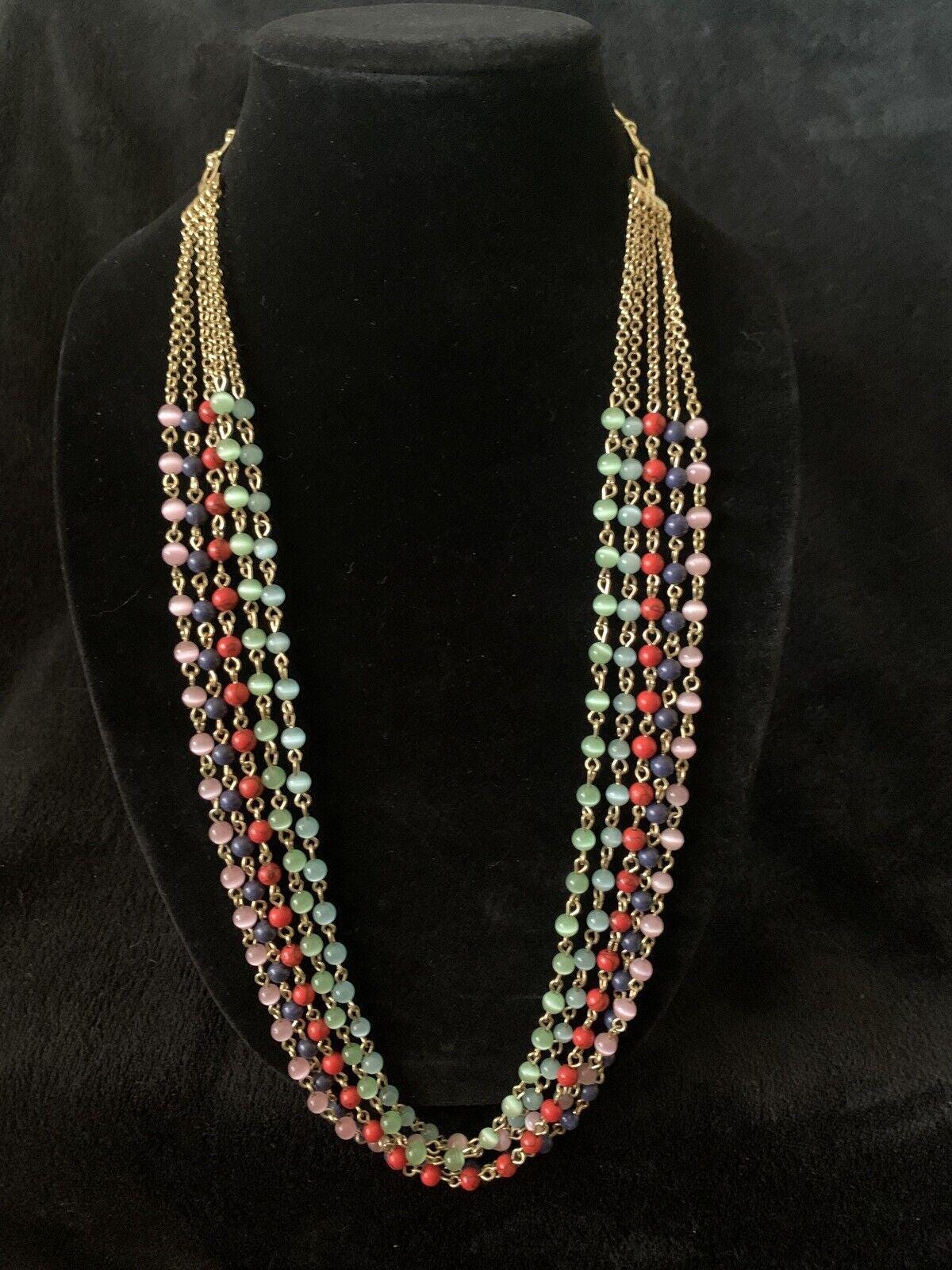 Talbots Neckless Talbots Signed Multi Strand Necklace With Cats Eye Beads Pink Green Red ...