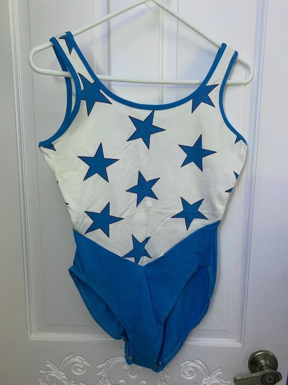 Gilda Marx Leotard Bodysuit Blue Stars Large Vinta