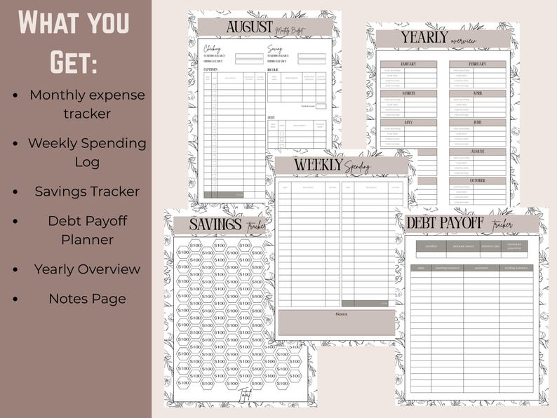 Minimalist Monthly Budget Planner Printable Editable Canva Template