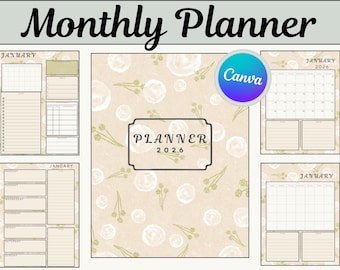 2026 Editable Planner Template | Floral Monthly & Weekly Printable and Digital Planner