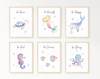 Mermaid Nursery Prints: Sea Animal Kids Wall Art (Digital Download)