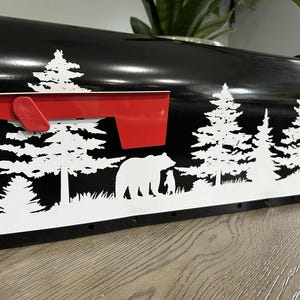 Mama bear and cub in the woods black mailbox